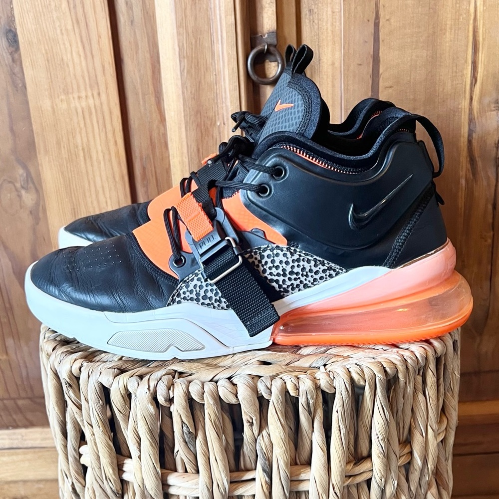 Nike Air Force 270 Max Safari Black Crimson Orange Wolf Gray High Top Shoes!